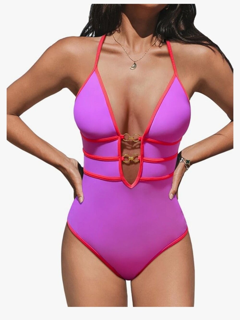 CUPSHE BNWT  Swimsuit Halter Plunging Neck Cutout Back - L